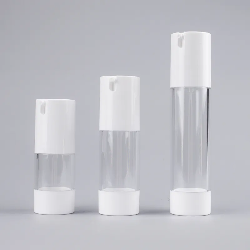 50ml Clear Plastic Airless Bottle with Silver Over Cap & Pump 4