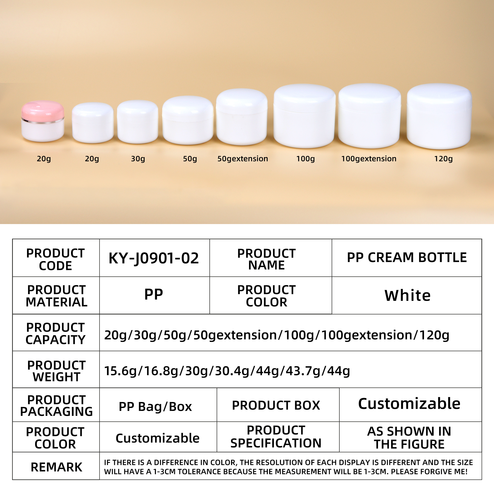White PP Cream Box Jar Cream Bottle Cosmetic Jar 20-120g 8