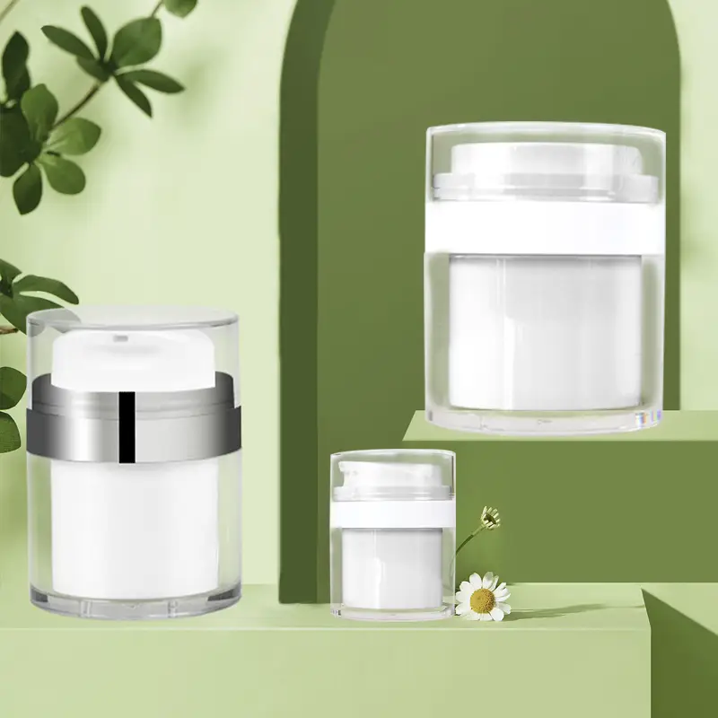 Acrylic Vacuum Pump Bottle Lotion Dispenser Airless Refillable Travel Cream Cosmetic Container Jars 1