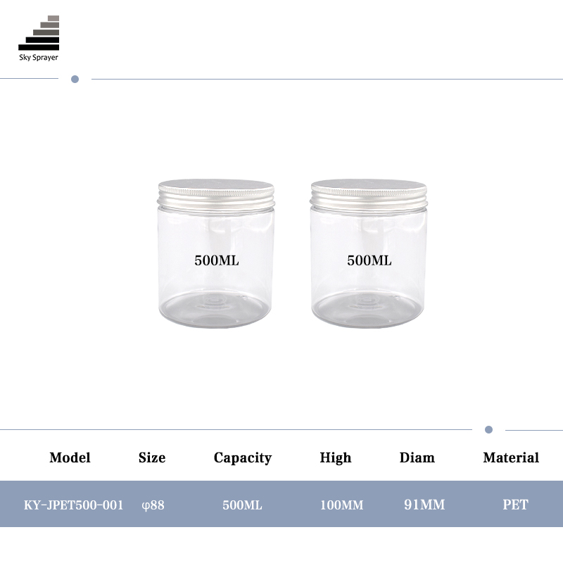 500ml Clear Round Cosmetic Container cosmetic packaging PET Plastic Jar with Aluminium Lid