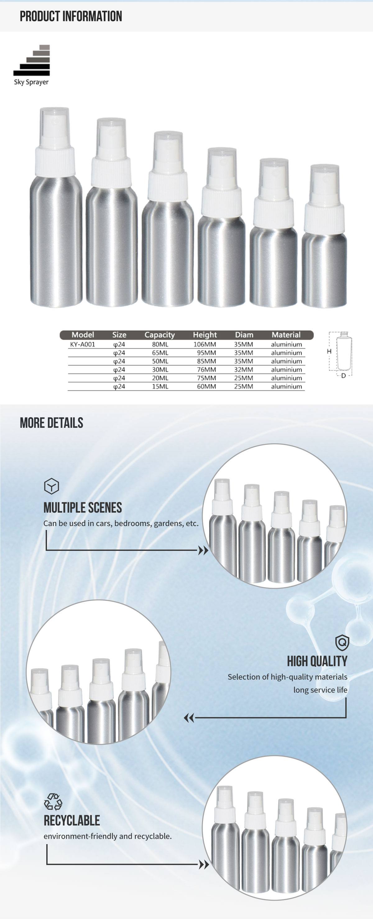 Sky Sprayer - China wholesale UV coating aluminum shampoo airless bottle for cosmetic Ungrouped 5