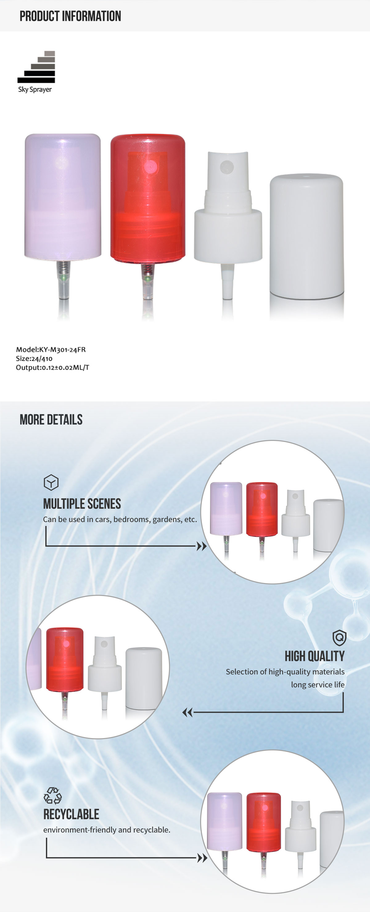 Sky Sprayer - Sealing type 24mm metal lotion aluminum sprayer PPplastic pump Mist Sprayer 4
