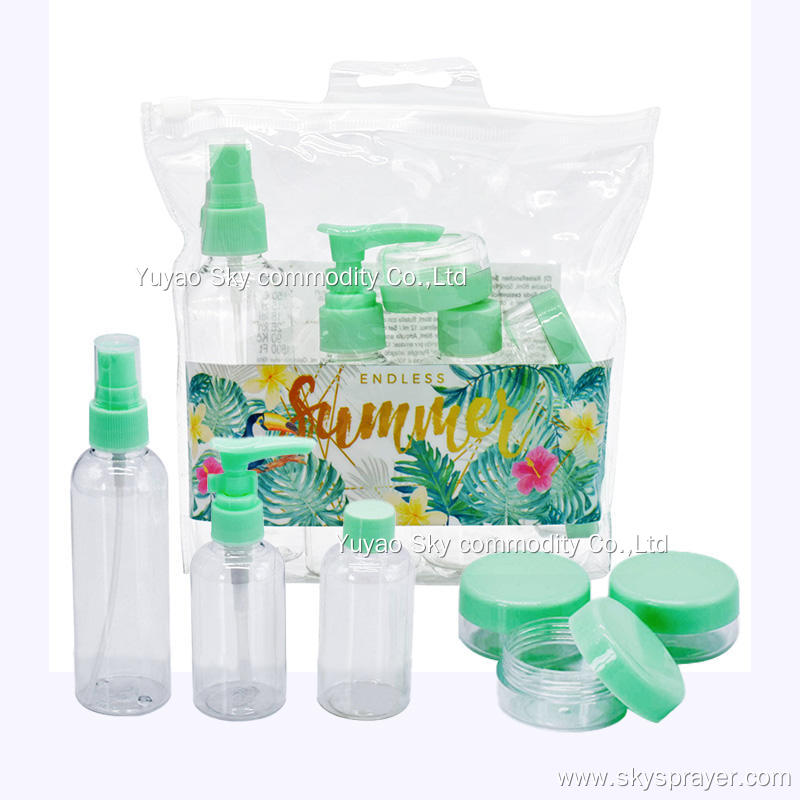 Быстрая доставка, индивидуальный набор из 5 пластиковых бутылок-банок для путешествий с дозатором-распылителем для лосьона в сумке EVA 7