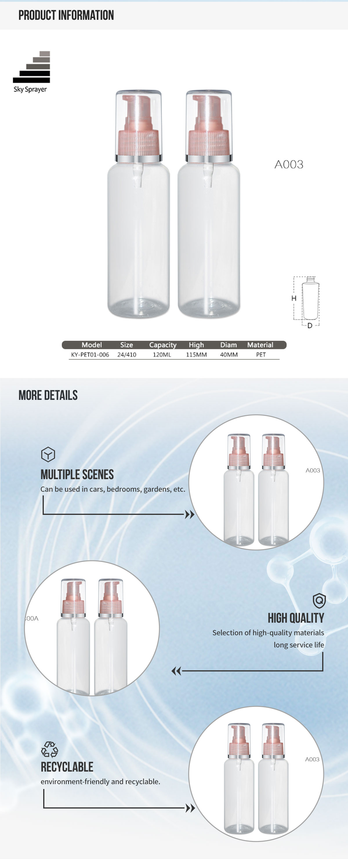 Sky Sprayer - 24/410 High Quality 100Ml 120Ml Plastic Water Bottle COSMETIC BOTTLES 10