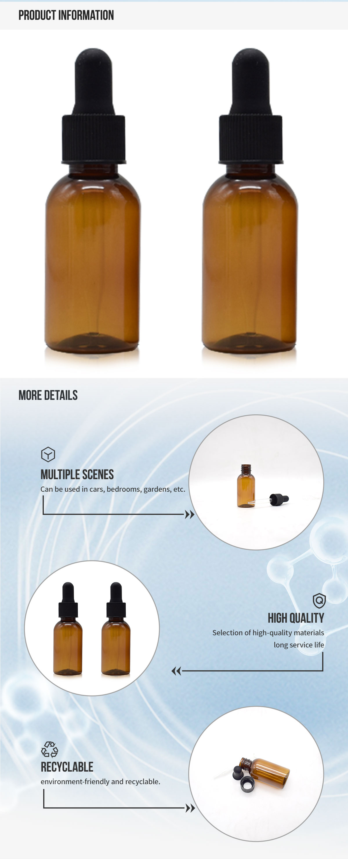 Sky Sprayer - Wholesale 30ML Cosmetic PET Essential Oil Plastic Dropper Bottle PET Bottle 9