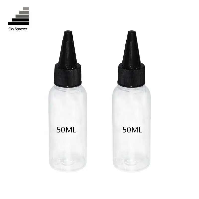Rociador Sky - Botella de plástico PET portátil, ligera, para viajes, de 50 ml, con tapas de plástico. 1