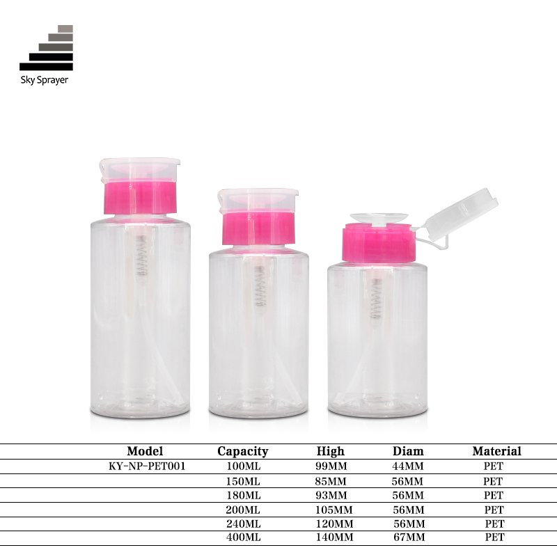 Push Down Nail Polish Remover Empty Bottle PET Pump Dispenser Bottle For Nail Polish Remover