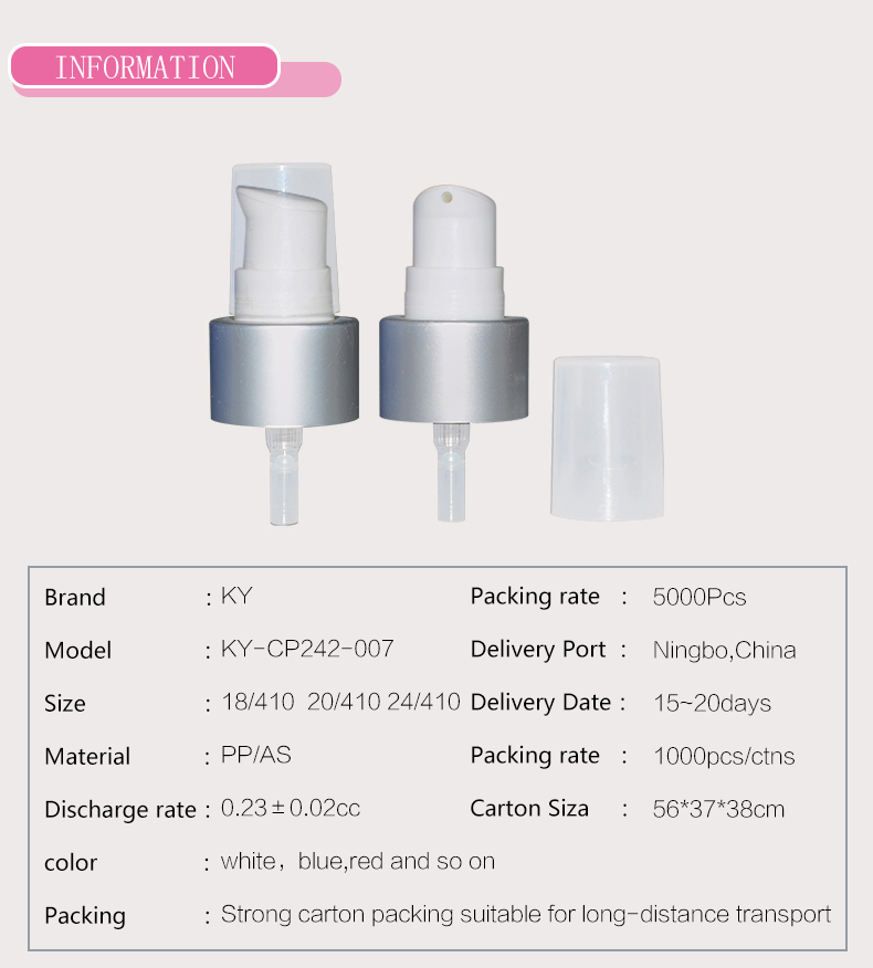 China 24mm Plastic Material and Pump Sprayer Sealing Type metal lotion pump