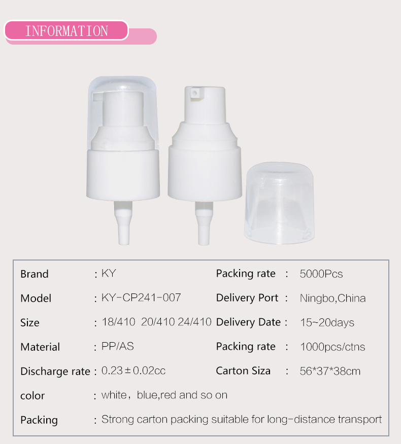 Sky Sprayer - Recipiente de creme de tratamento de plástico PP branco 18/410 com bomba e tampa cheia 5