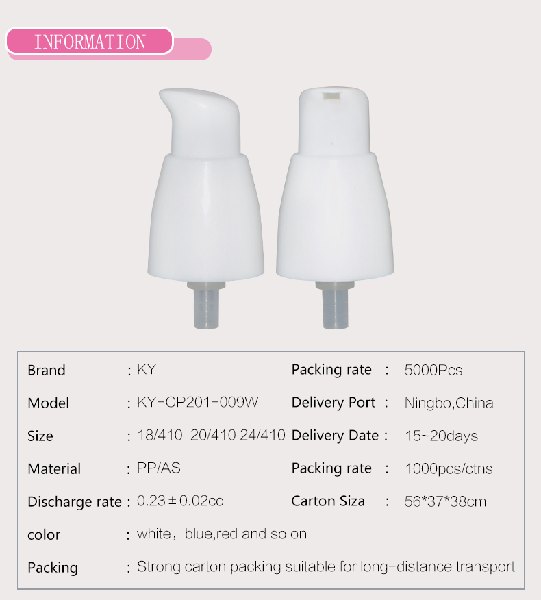 Custom Colors Plastic Cosmetic Cream Clear Cap Pump