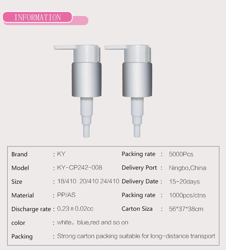High quality 24mm PP plastic cosmetic cream pump