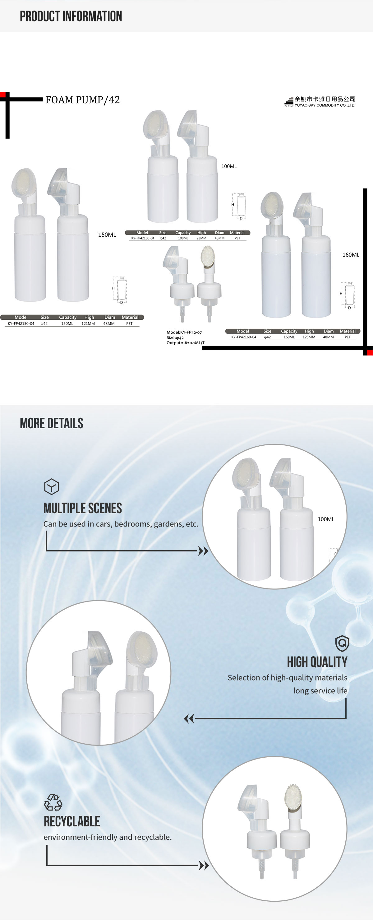 Sky Sprayer - Personal Care PE Plastic Spray 160ML Shampoo Bottle Foam Pump 5