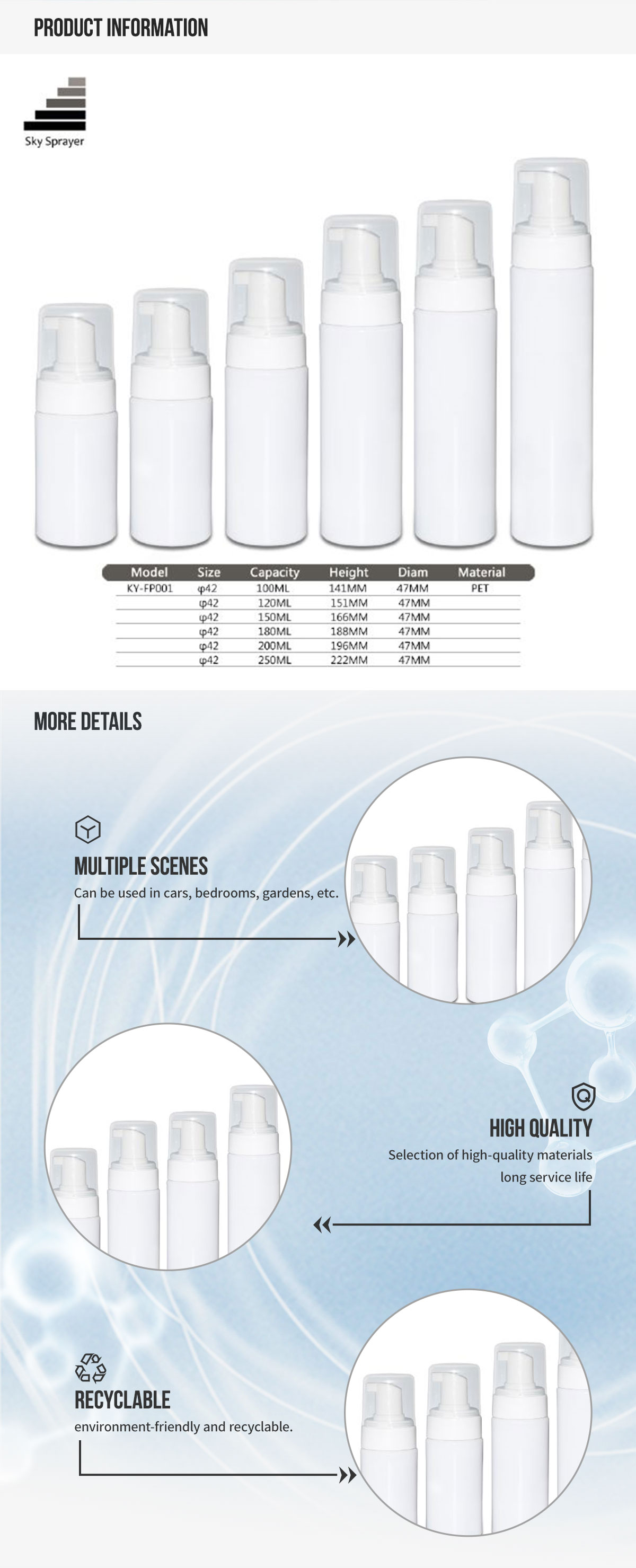 Sky Sprayer - Personal Care 100ml/120ml/150ml/180ml/200ml/240ml PET Plastic Foam Pump Bottle for sale Foam Pump 9