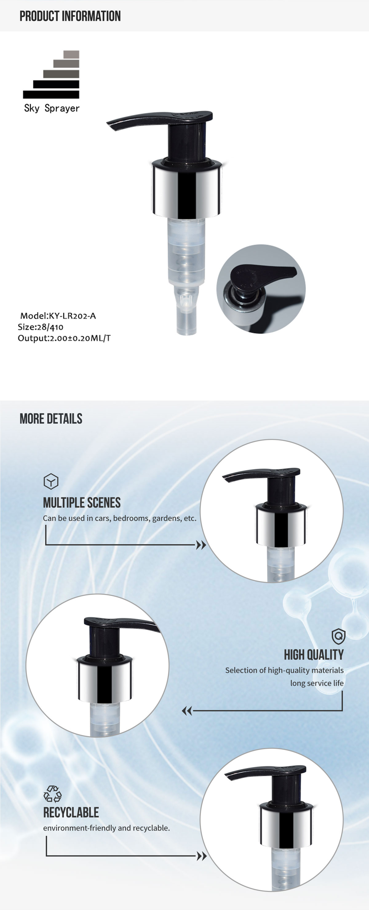 Rociador Sky - Proveedor chino al por mayor, bomba rociadora de champú de plástico manual personalizada, bomba de loción 3