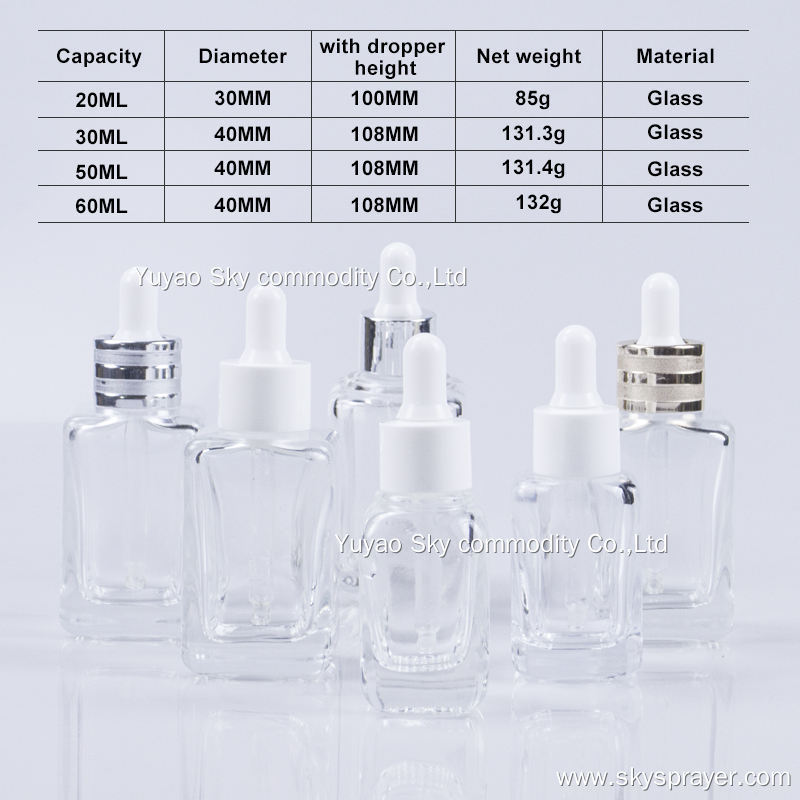 20/30/50/60ml Clear Luxury Empty Lotion Spray Oils Dropper Bottles Packaging Glass Essential Oil Bottle 8