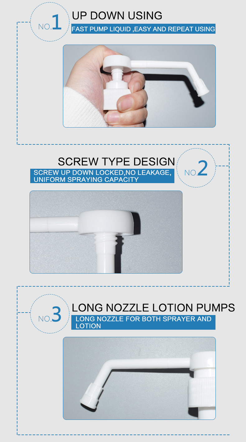 High Quality PP Plastic B Dispenser Long Nozzle Lotion Bottle Pump