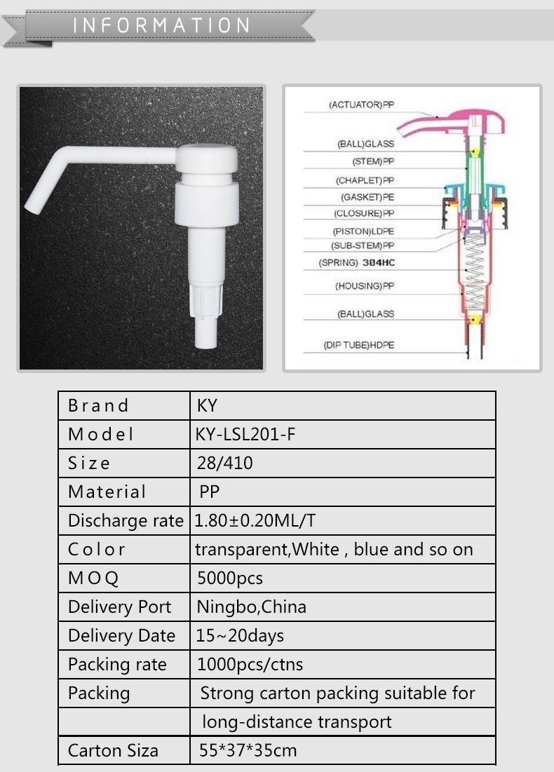 Hot Sell PP Plastic Cosmetic Packaging Long Nozzle Shampoo Pump