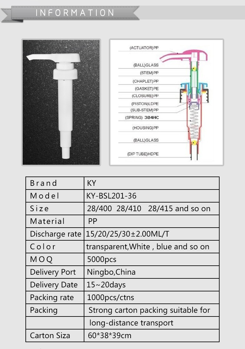 Custom lotion shampoo bottle pump