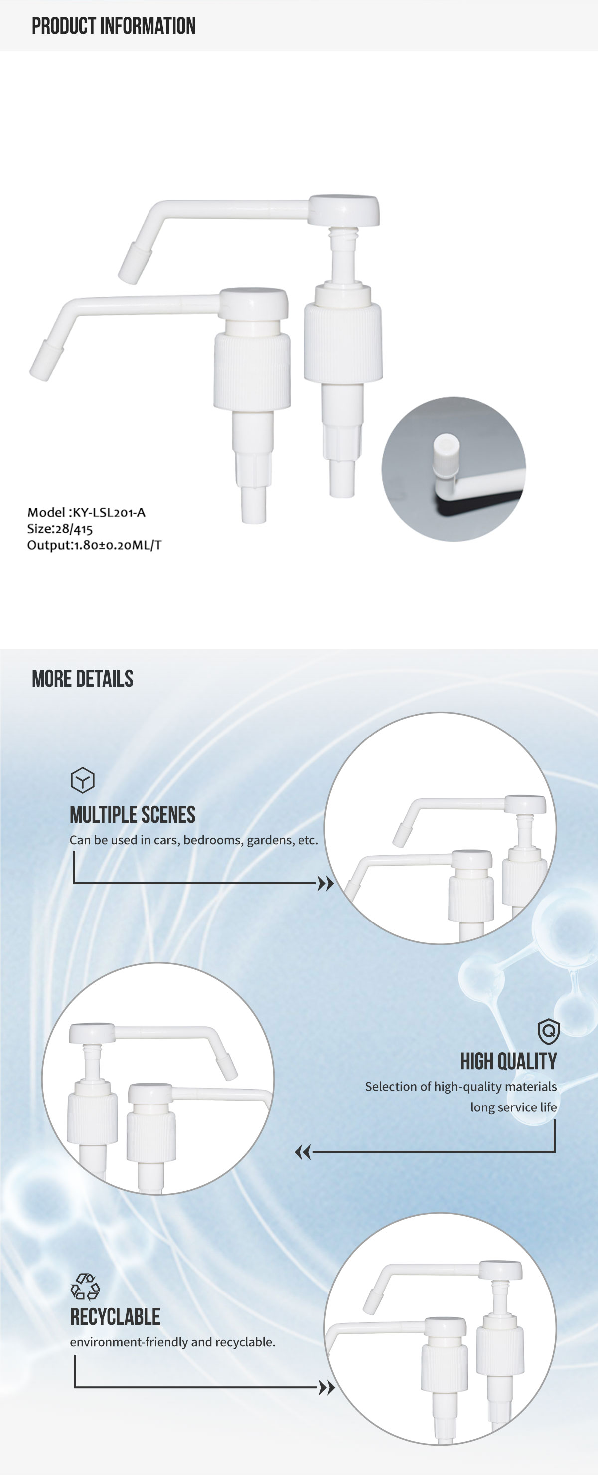 Sky Sprayer - Long nozzle plastic lotion pump with quality warranty Long Nozzle Pump 3