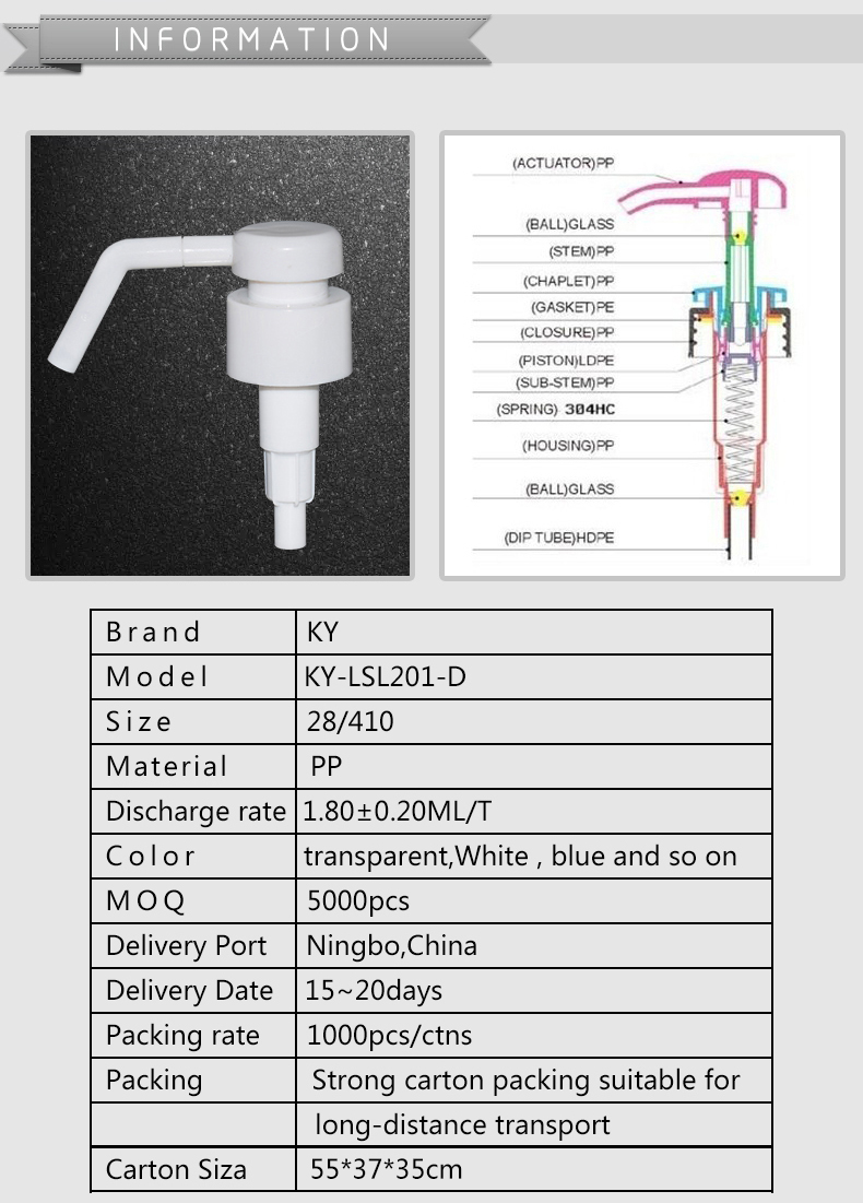 High Quality PP Plastic Long Nozzle Screw Shampoo Lotion Pump