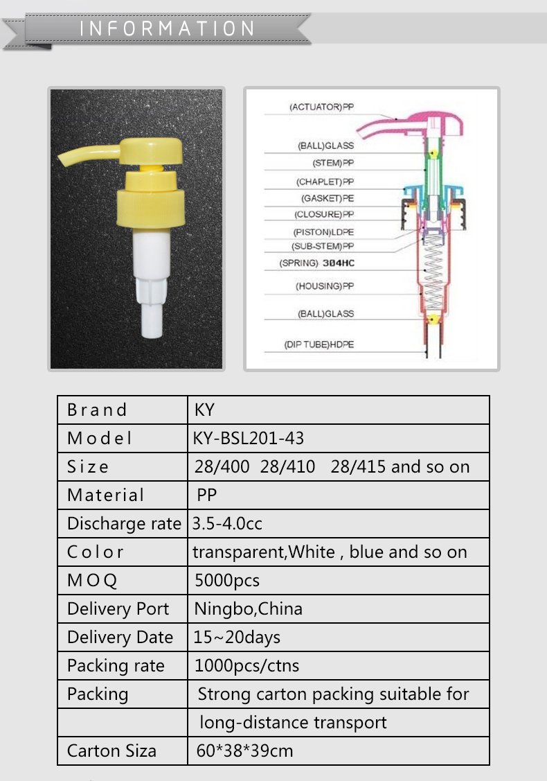 Body lotion soap dispenser shampoo pump packaging