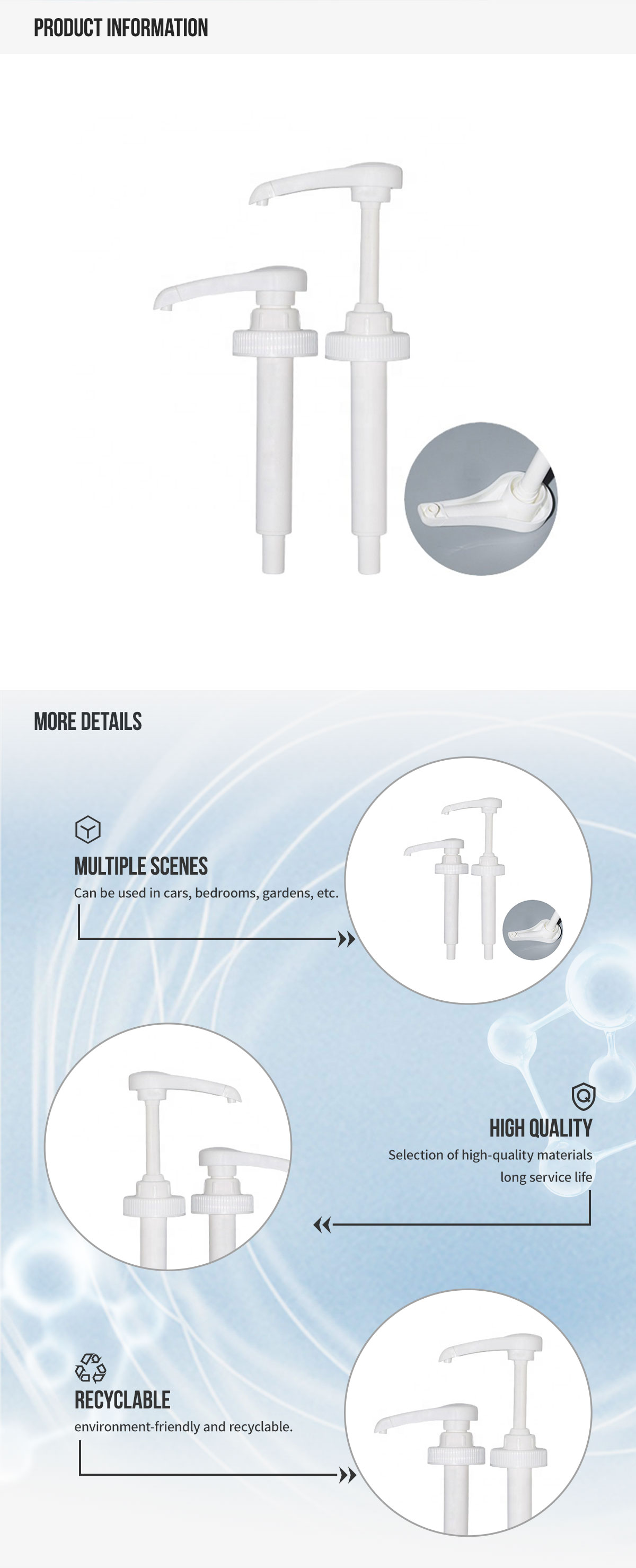 Sky Sprayer - Low Price White Thread Long Nozzle Shampoo Bottle Lotion Pumps PUMPS 4
