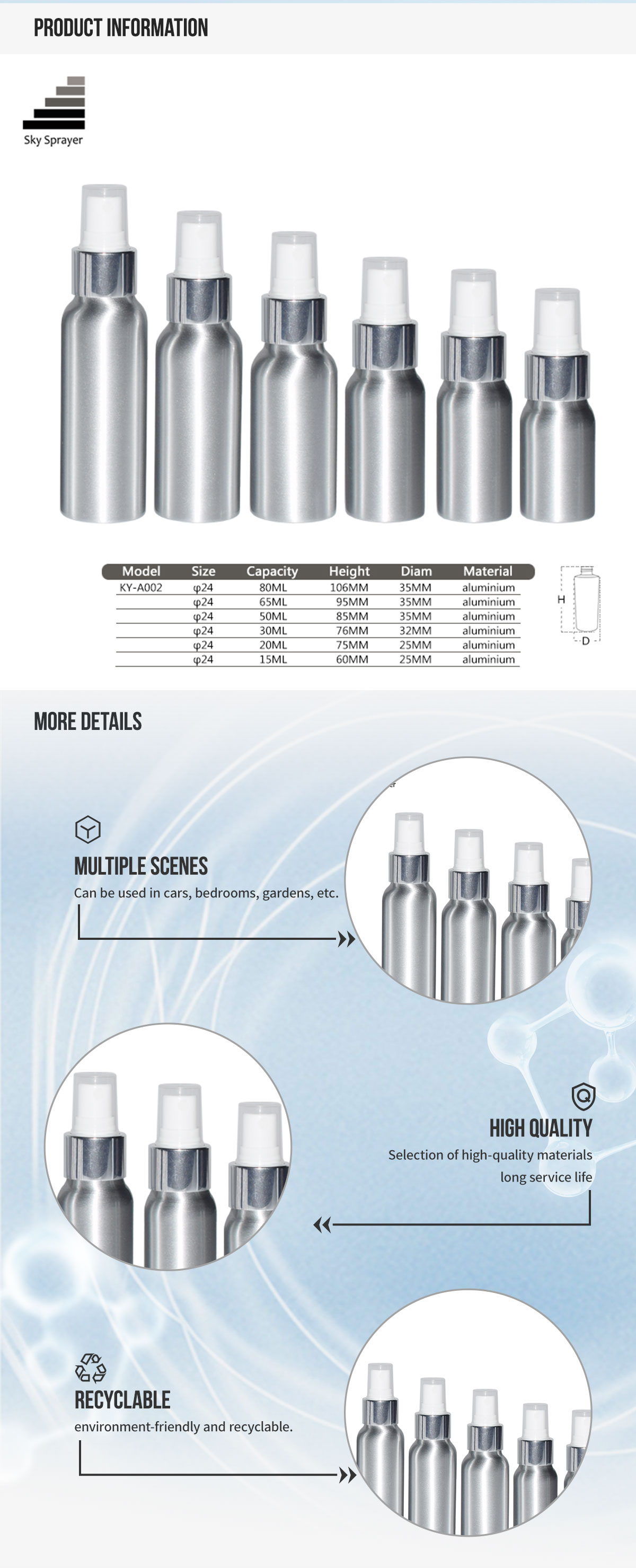 Sky Sprayer - 30ml 50ml 60ml 100ml 120ml 150ml 250ml 300ml Beer Shampoo Mist Bottle Skin Water Perfume Spray Lotion Aluminum Bottles Aluminum Bottle 10