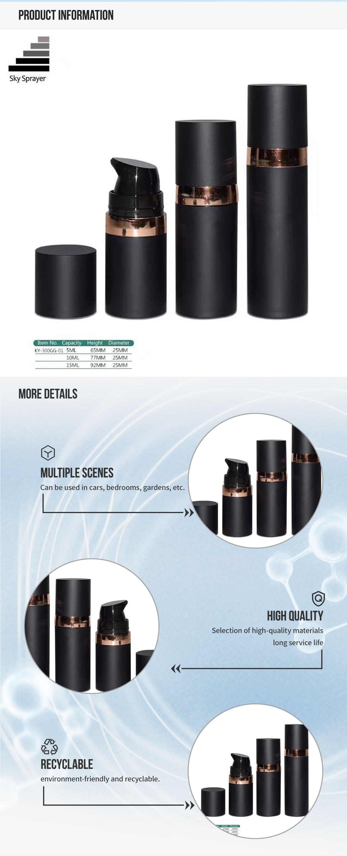 Luxury PP Plastic Airless Pump Bottle - 2 oz 5