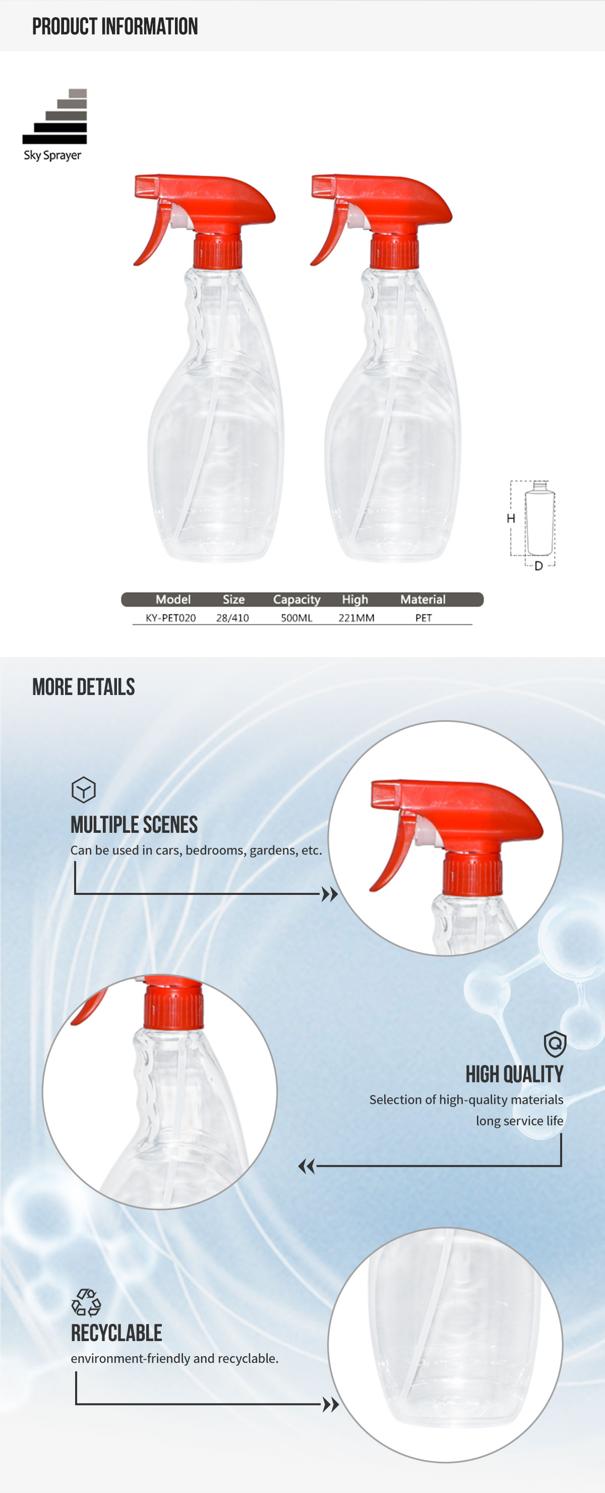 Sky Sprayer - 2020 Hot Selling 500ml Plastic Trigger Sprayer Bottle For Garden All plastic trigger sprayer 9