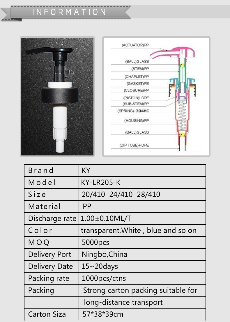 Standard Soap Hand Lotion Dispensers Plastic Lotion Pump