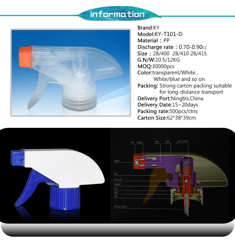 KY-T101-D Clear Garden Pump Mini Plastic Trigger Sprayer 28/410