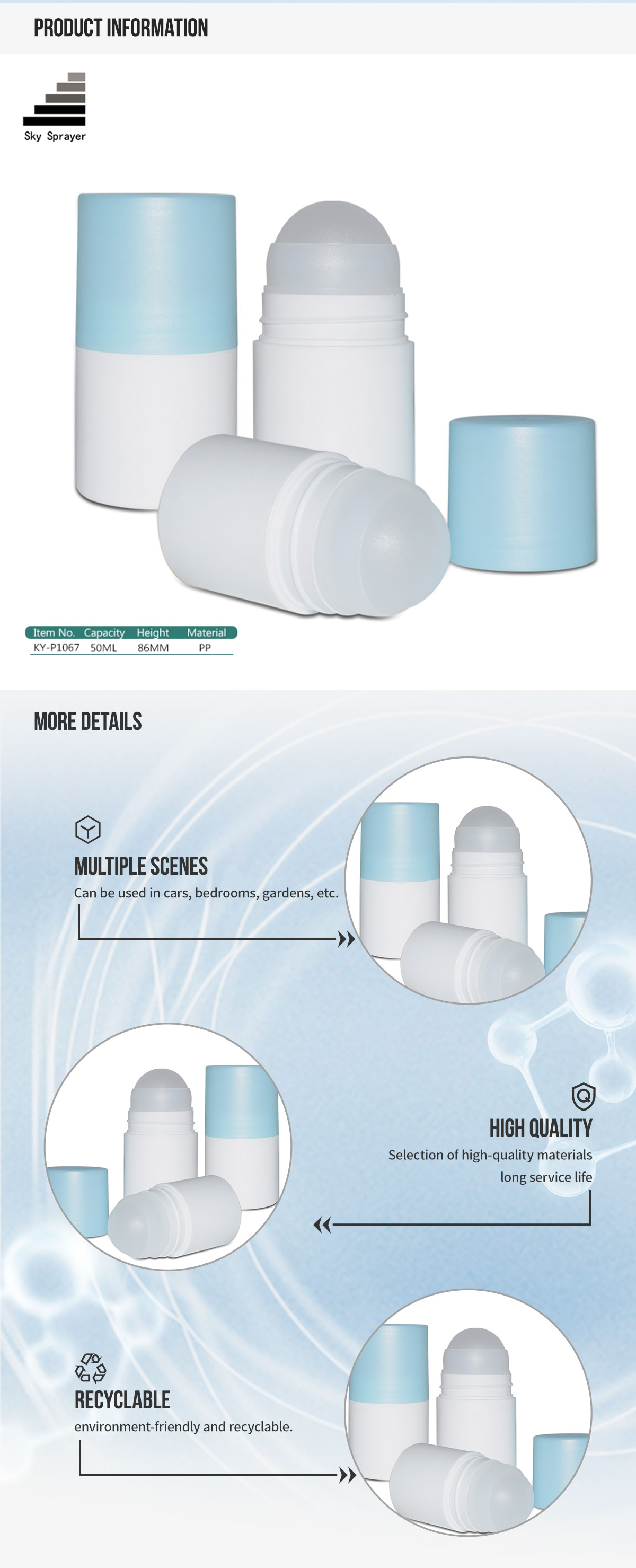 Sky Sprayer - Plastic roll-on empty deodorant bottle, 50ML fancy cosmetic empty deodorant plastic roll on bottle Roll On bottle 6