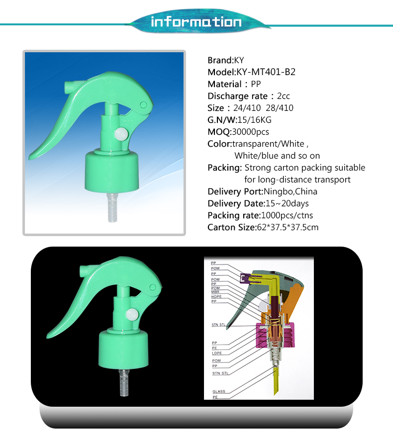 Different Colored Easy Carry Plastic Trigger Spray For Bottle