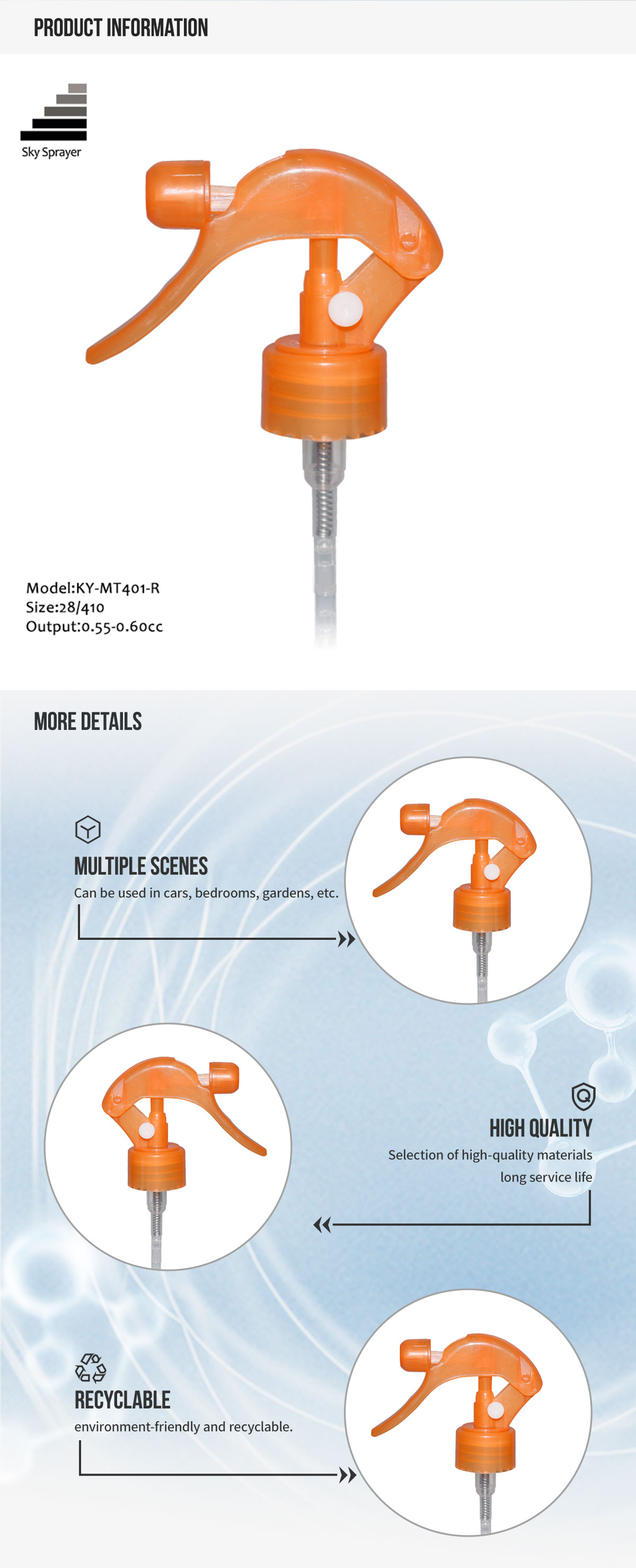 Sky Sprayer - KY-MT401-R Hot sell new trigger spray for bottles Mini Trigger Sprayer 9