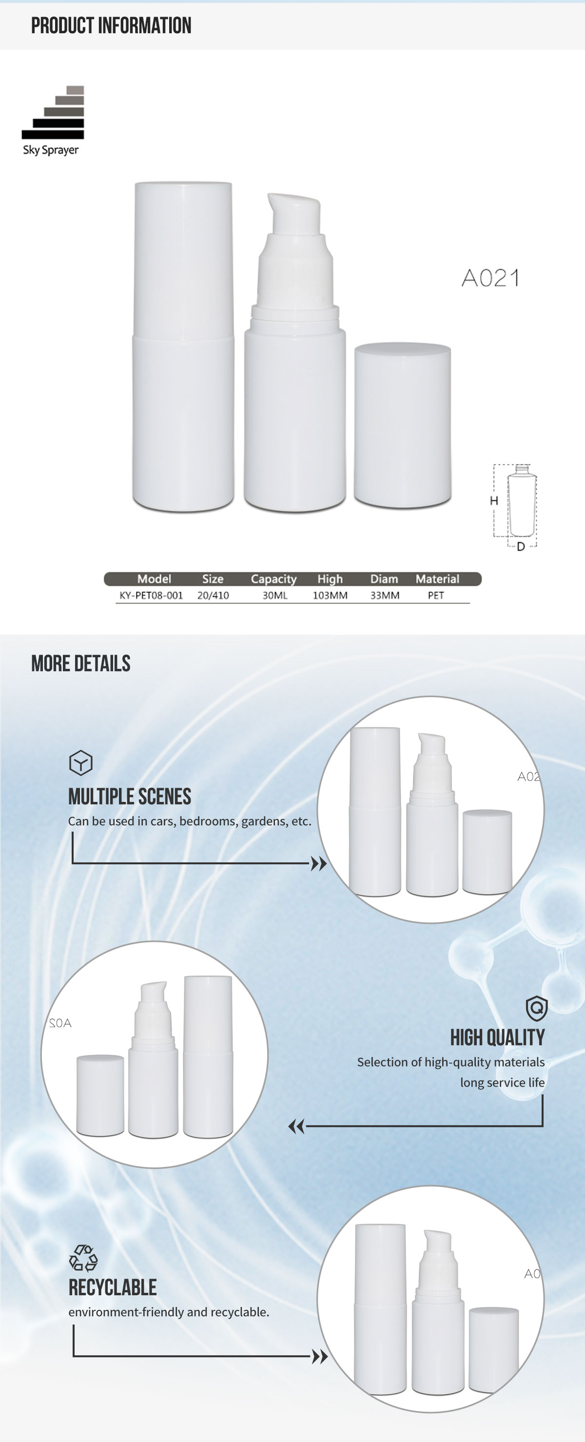 Sky Sprayer - Bomba de crema blanca tamaño 20/410 con botella PET blanca sólida de 30 ml sin agrupar 4