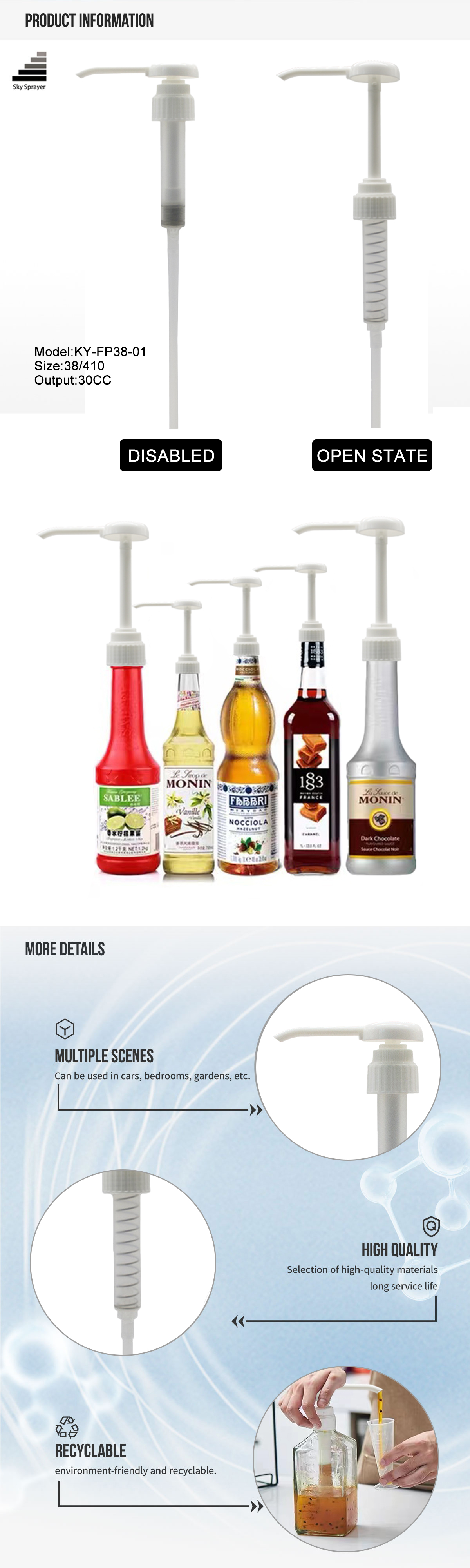 Pulvérisateur Sky - Pompe distributrice de sirop de miel en plastique de 38 mm, pompe alimentaire 7