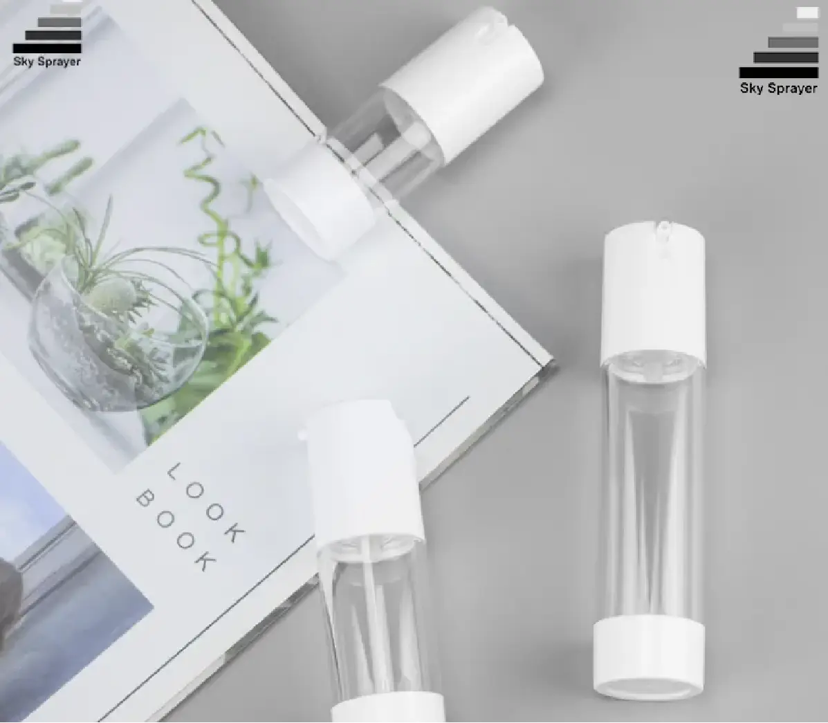 Clear AS Airless Pump Bottle Set with Silver Over Cap - 50ml 1