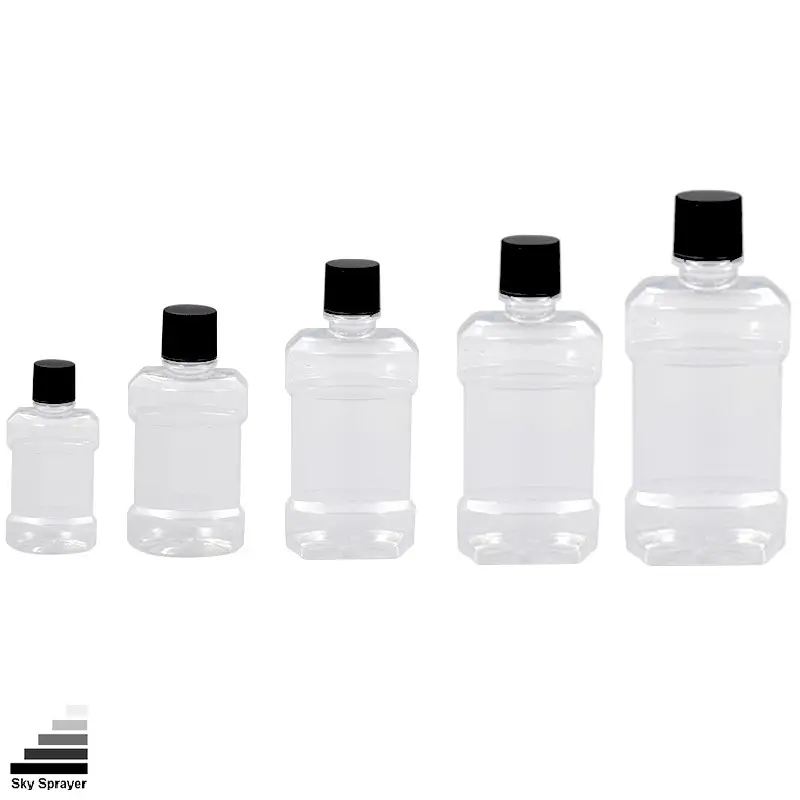 Transparent Plastic Mouthwash Bottles with Lid - Various Sizes 1