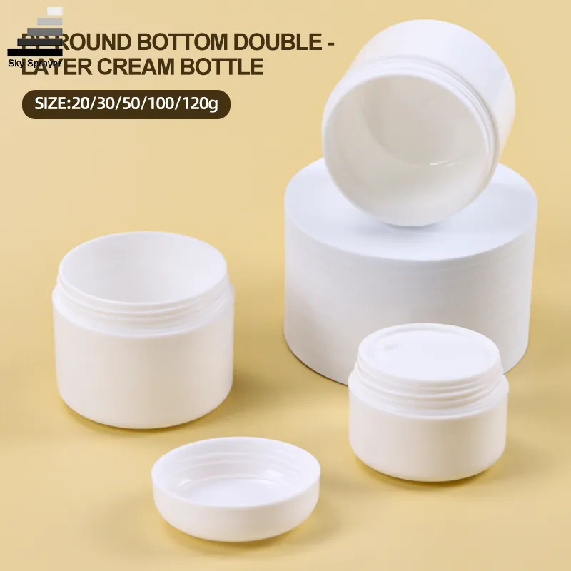 White PP Cream Box Jar in Various Sizes (20g-120g) - Customizable Double-Layer Packaging for Cosmetic Cream - PETG Cream Jar 1