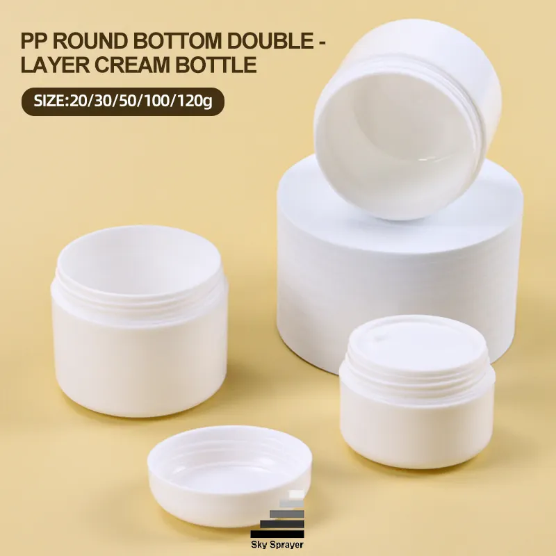 Customizable White PP Double-Layer Cream Jar for Cosmetics - 20g to 120g 1