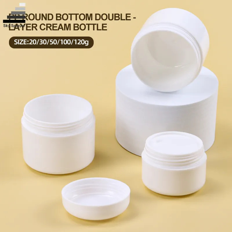 Customizable White PP Cream Jars (20g to 120g) - Double-Layered Design 1