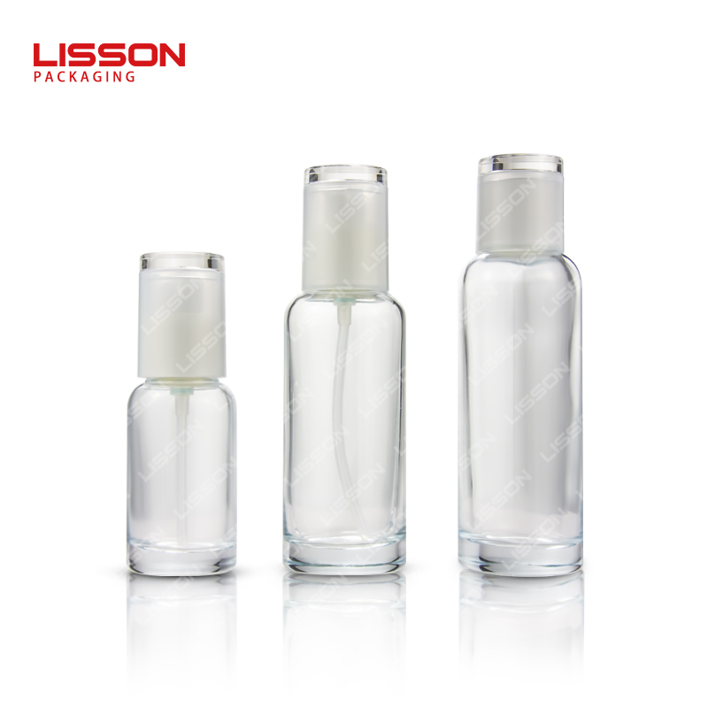 Venta al por mayor de botellas de vidrio con bomba para cosméticos y tarros de crema para el cuidado de la piel. 2