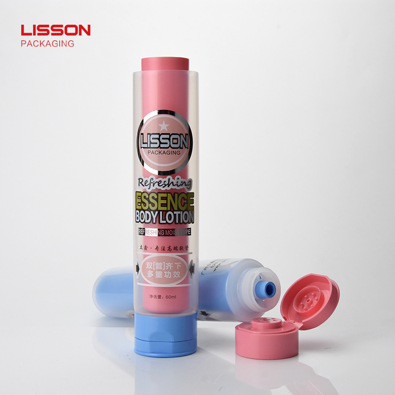 New design dual chamber squeeze tube packaging with double color flip top cap 1