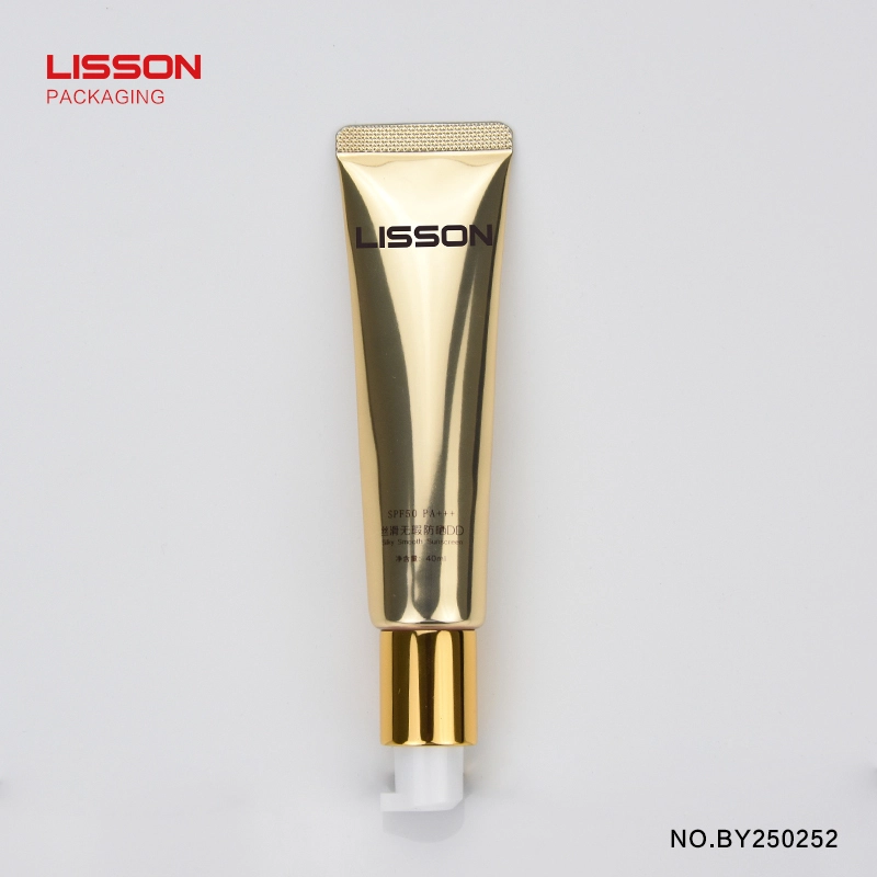 Envase de tubo con bomba airless dorado de 50 ml para loción de protección solar, dispensador de pasta de dientes y exprimidor de tubo. 1