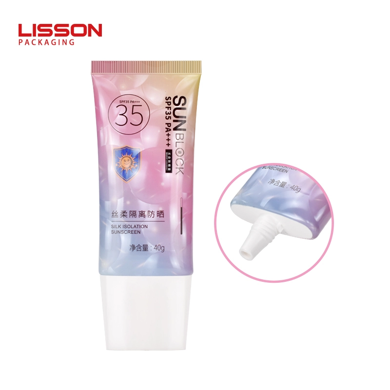 Tubes cosmétiques en plastique rose à presser, emballage plat pour crème solaire 1
