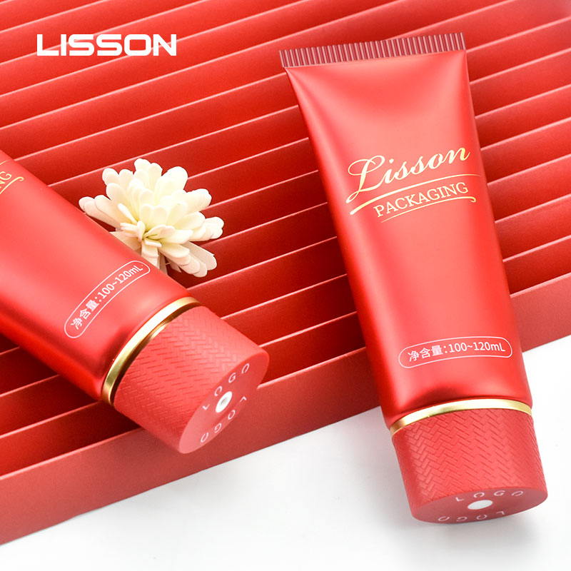 OEM Custom Red Color Oval Plastic CosmeticTube with Center Dispensing Cap 4