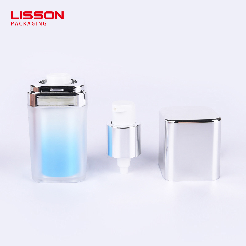 Minibotella de viaje de plástico al vacío cuadrada dorada de 15 ml, 30 ml y 50 ml, botella con bomba sin aire para cremas de cuidado de la piel. 2