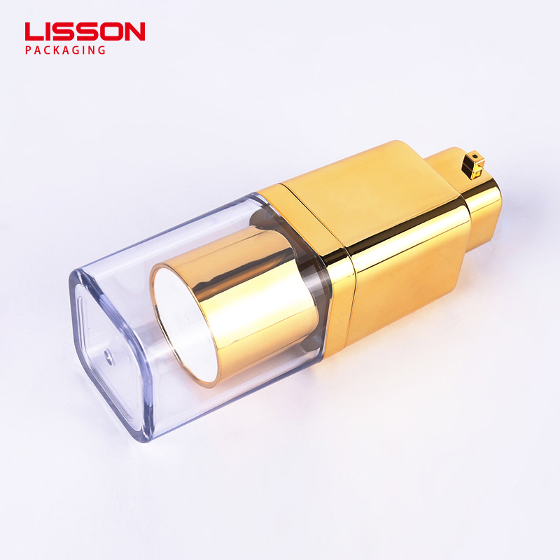 Minibotella de viaje de plástico al vacío cuadrada dorada de 15 ml, 30 ml y 50 ml, botella con bomba sin aire para cremas de cuidado de la piel. 5