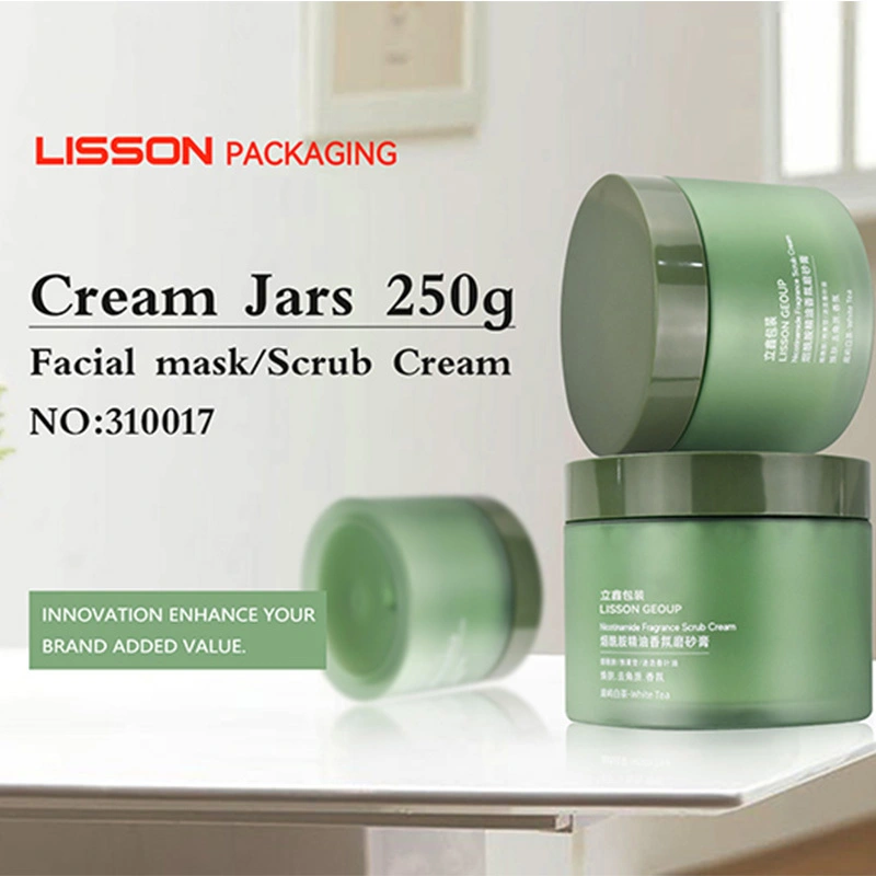 250G Green Color Empty PET Plastic Cream Jars with Lids 1