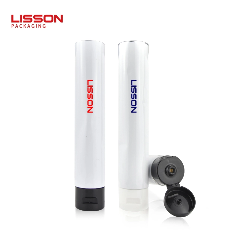 Tubo cosmético de aluminio con tapa abatible para el cuidado del cabello 1